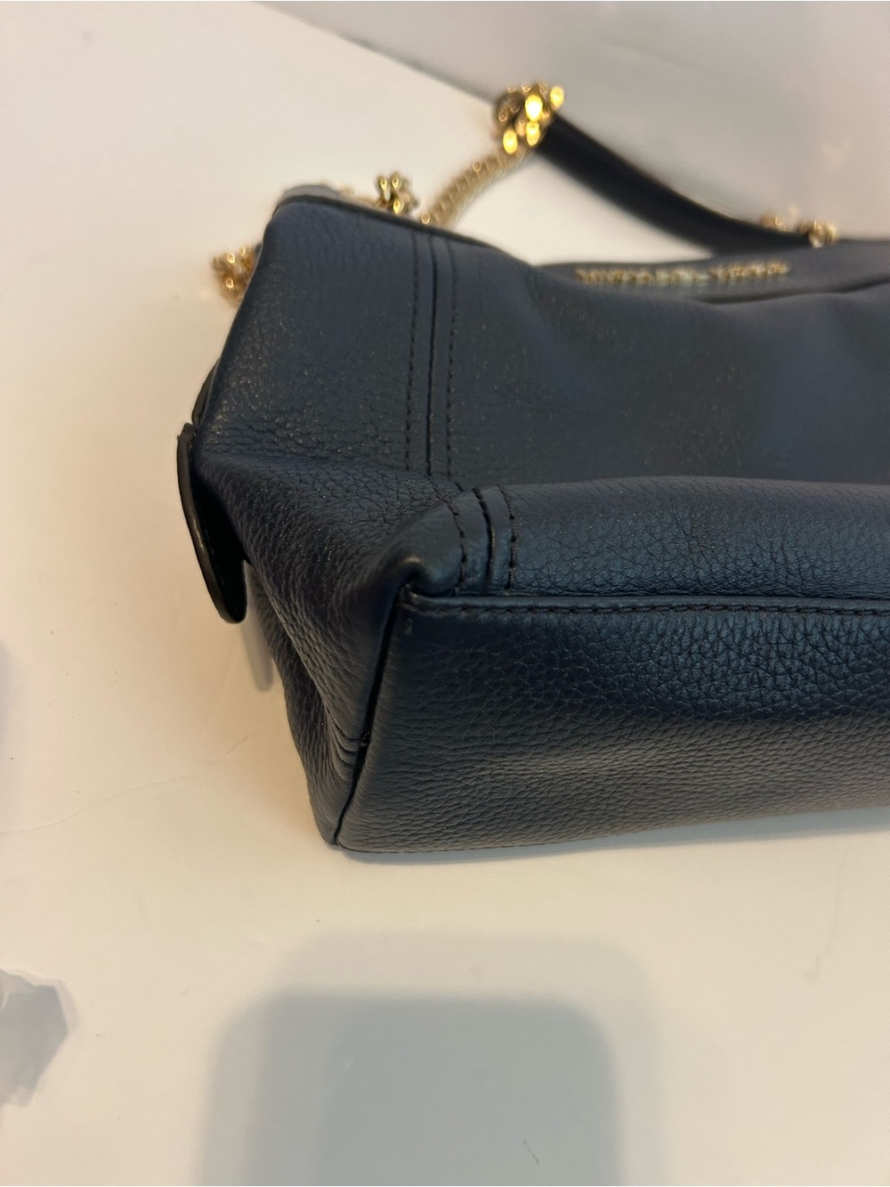 Michael Kors Jet Set Chain Shoulder Tote Navy Pebbled Leather Gold Hardware - Picture 6 of 13